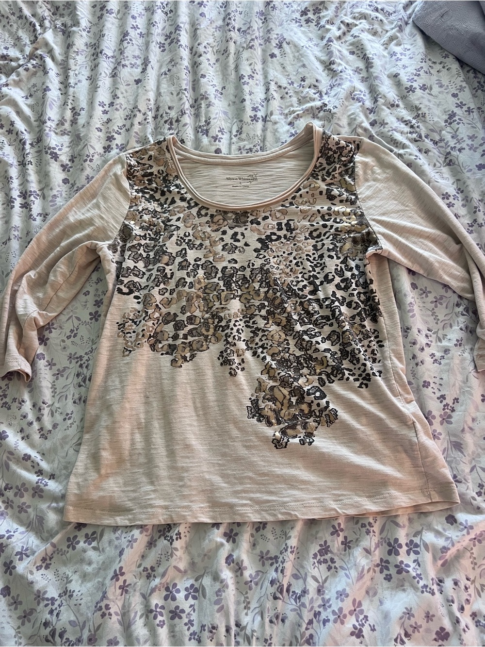 Allyson Whitmore Beige Leopard-Print Long Sleeve Top